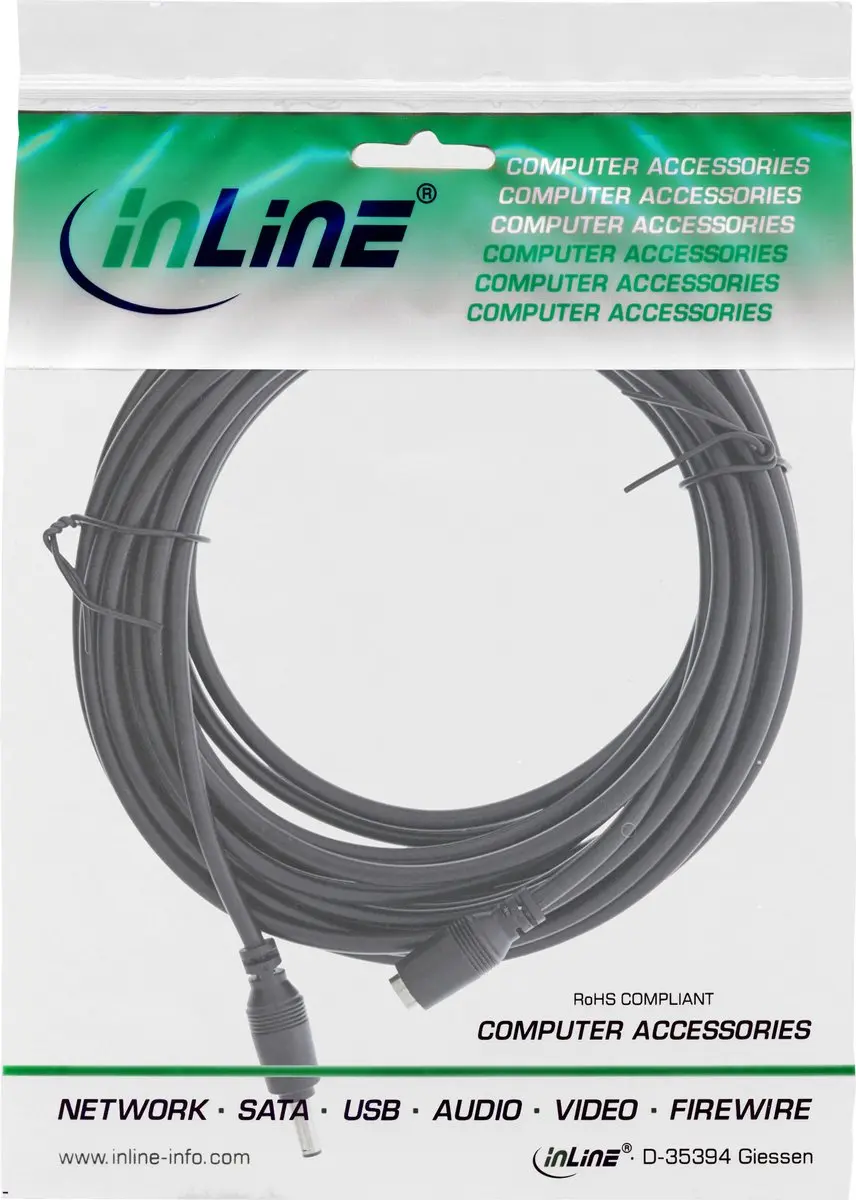 InLine DC Verlengkabel 5,5x2,1mm - 0,5m - 24W - Zwart