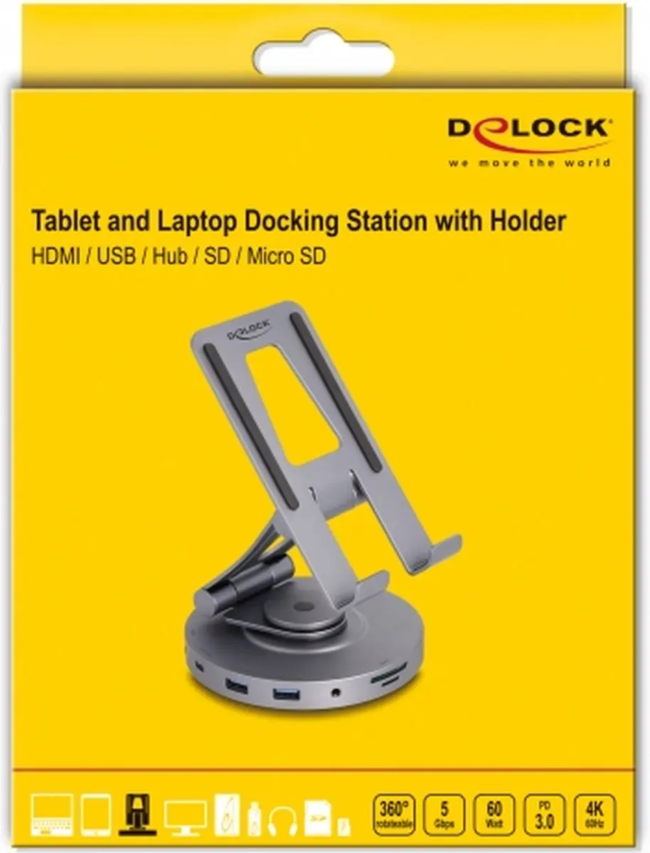 Delock 88017 Tablet & Laptop Docking Station 4K - Grijs