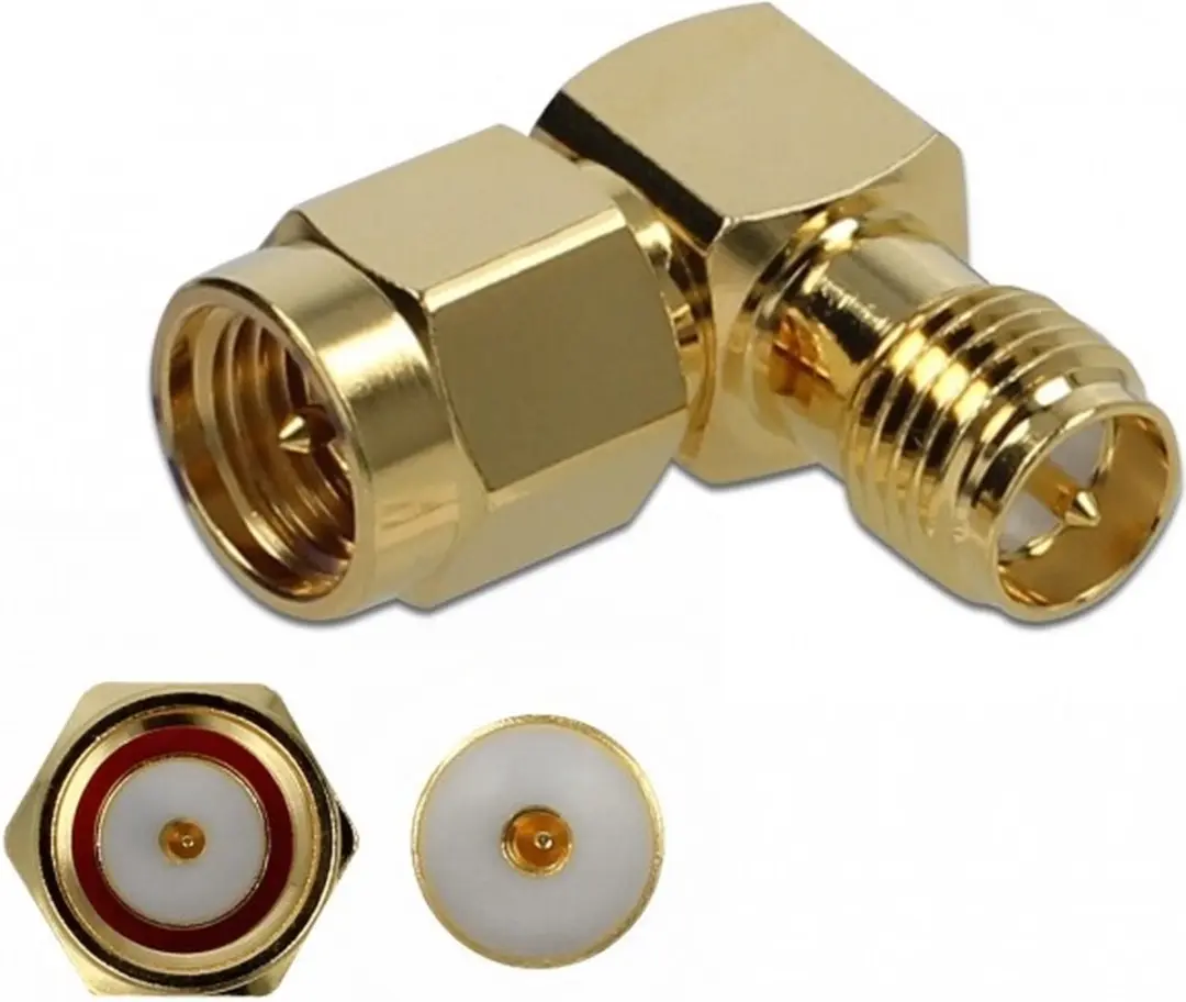 Delock RP-SMA naar SMA Haakse Adapter 50 Ohm 10 GHz - Goud - afbeelding 6 van 6