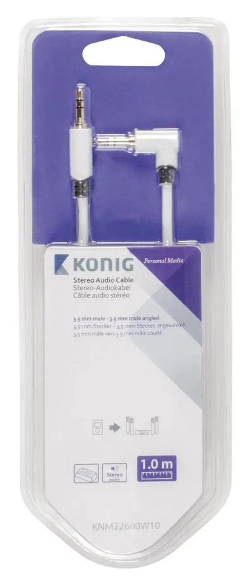 Konig KNM22600W10 Stereo Audiokabel 3.5mm M-M 1m - Wit
