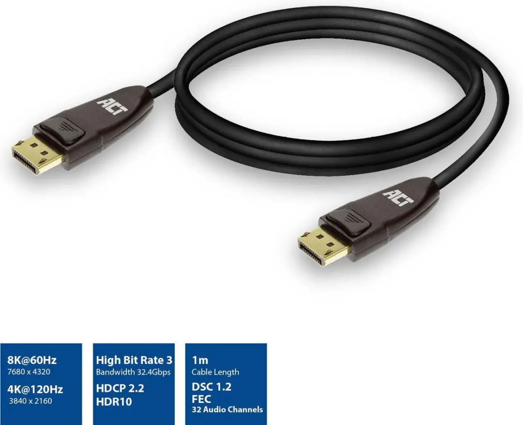 ACT DisplayPort 1.4 Kabel AC4071 8K - 1m - Zwart