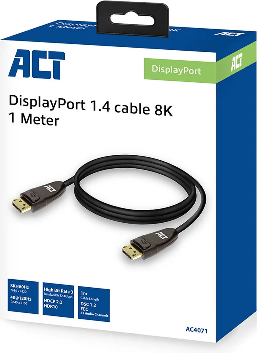 ACT DisplayPort 1.4 Kabel AC4071 8K - 1m - Zwart