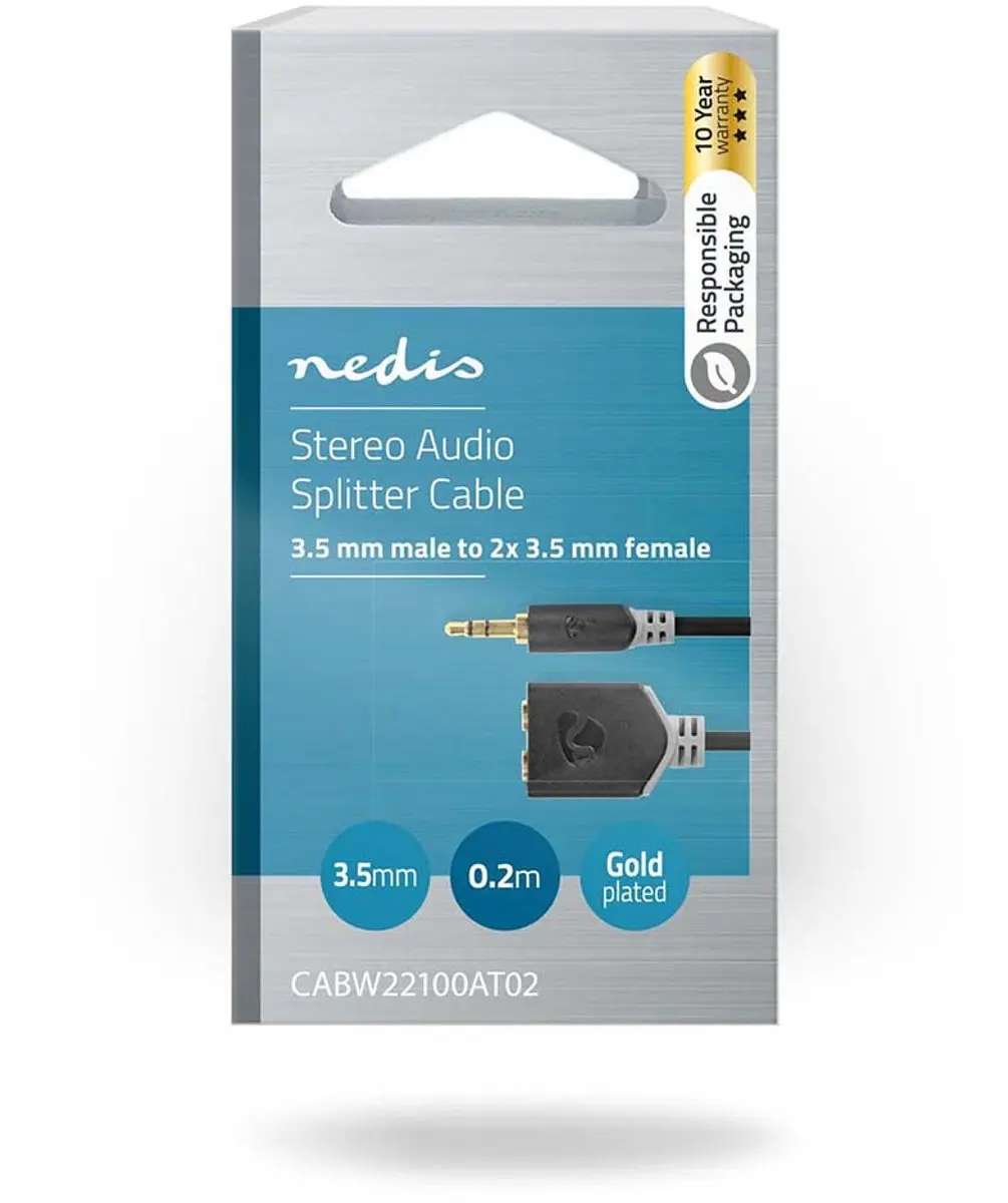 Nedis Stereo-Audiokabel 3,5mm M/F - 0,20m - Verguld - Antraciet