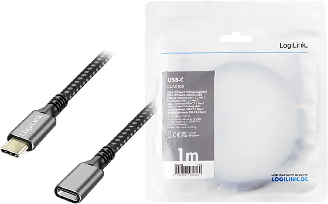 Logilink CUA0108 USB 3.2 Gen 2 Kabel 1m - USB-C Zwart/Grijs