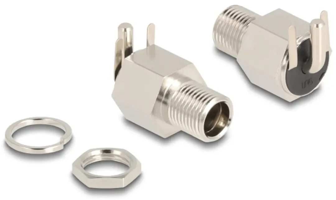 Delock DC 5.5x2.1mm Vrouwelijk Soldeer Hoekconnector - 20V/10A - Zilver