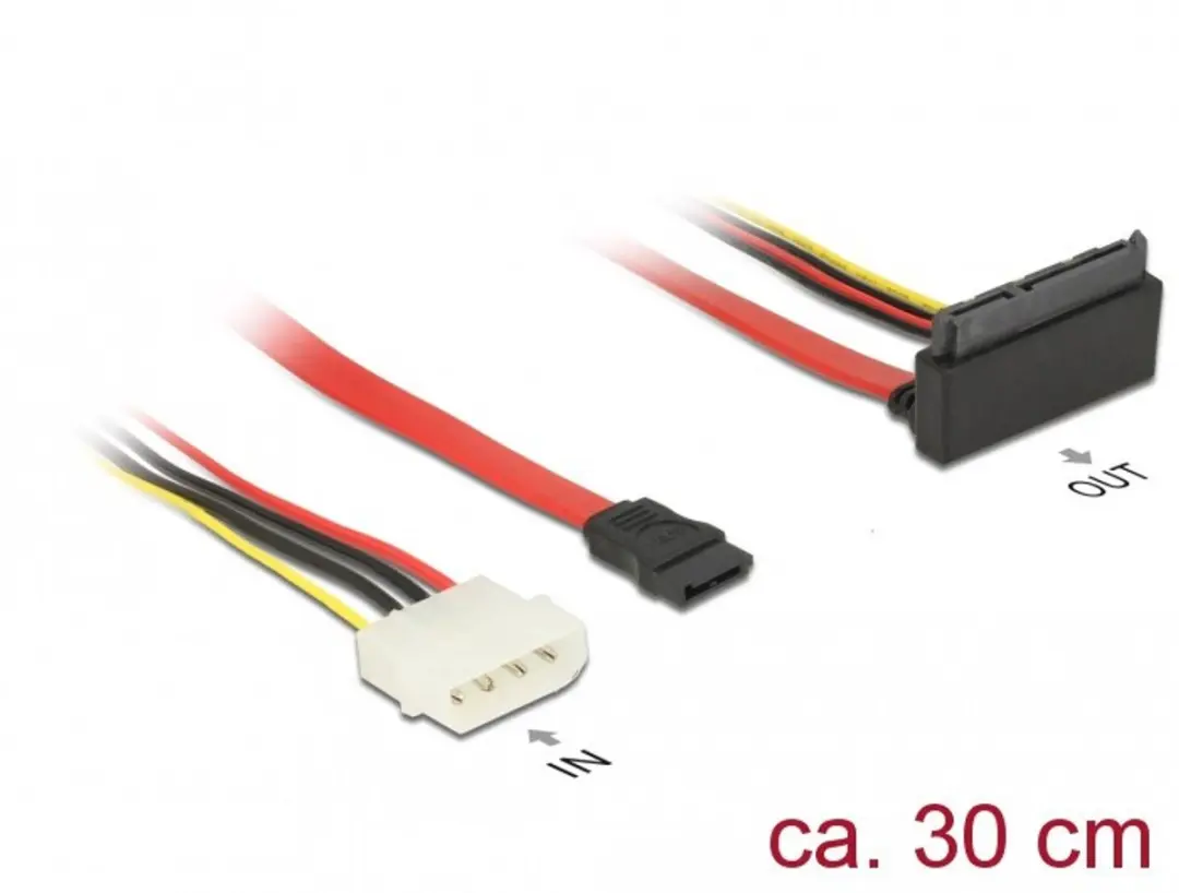 Delock SATA Haaks naar SATA & Molex Kabel 6 Gbit/s - Rood