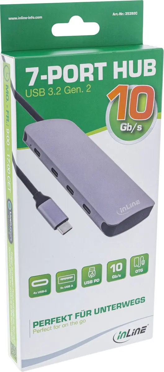 InLine USB-C Hub 3x USB-A + 4x USB-C - 10 Gbps - Grijs