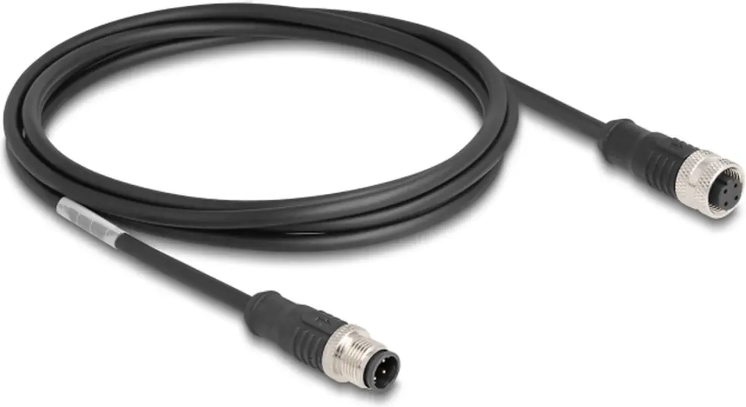 Delock M12 4-pins D-gecodeerde Netwerkverlengkabel CAT5e 2m - Zwart