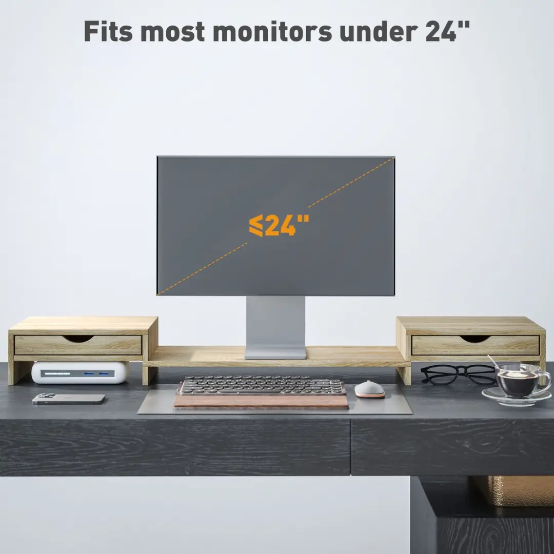 Homcom Monitorstandaard 24" - 60x22x12cm - Eiken
