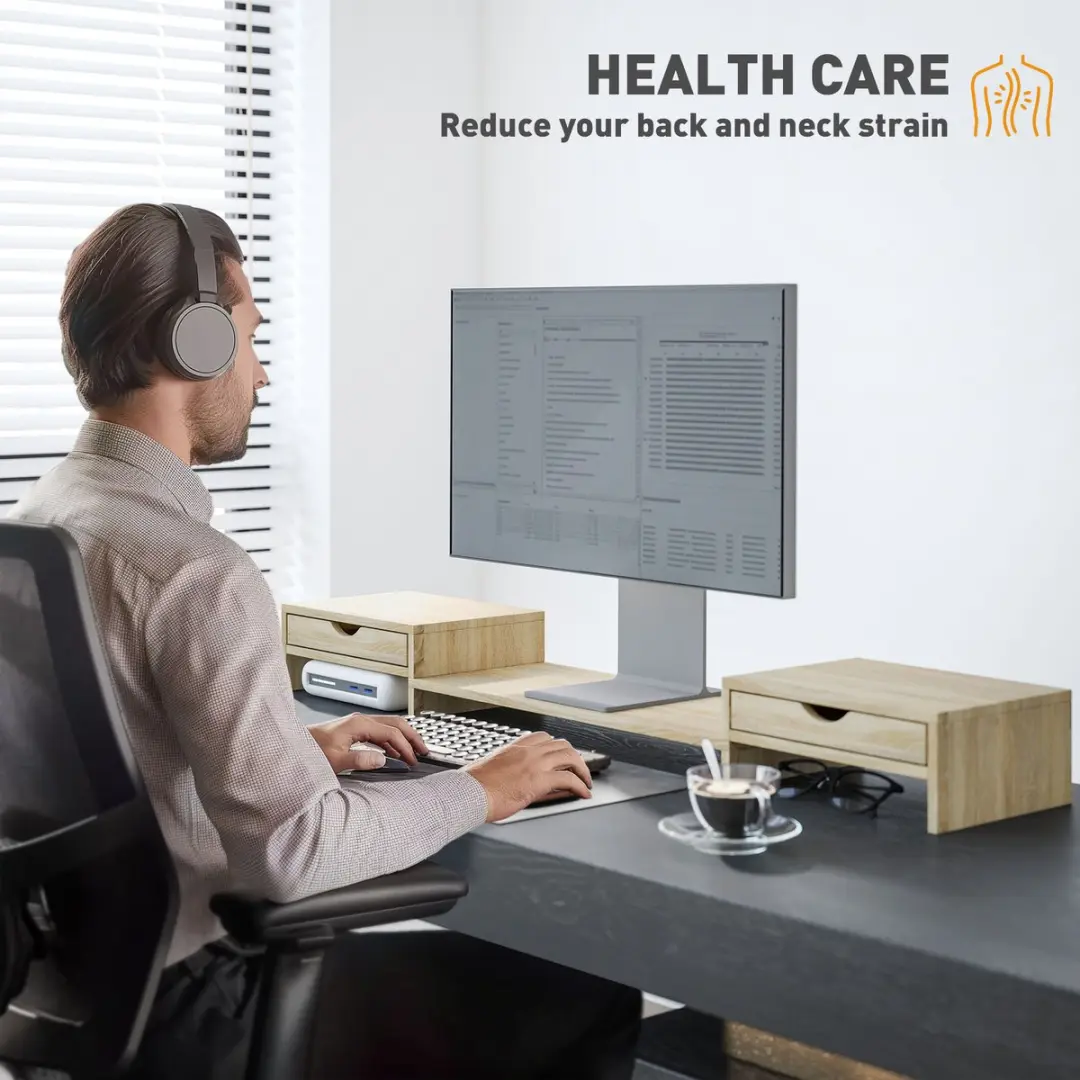 Homcom Monitorstandaard 24" - 60x22x12cm - Eiken