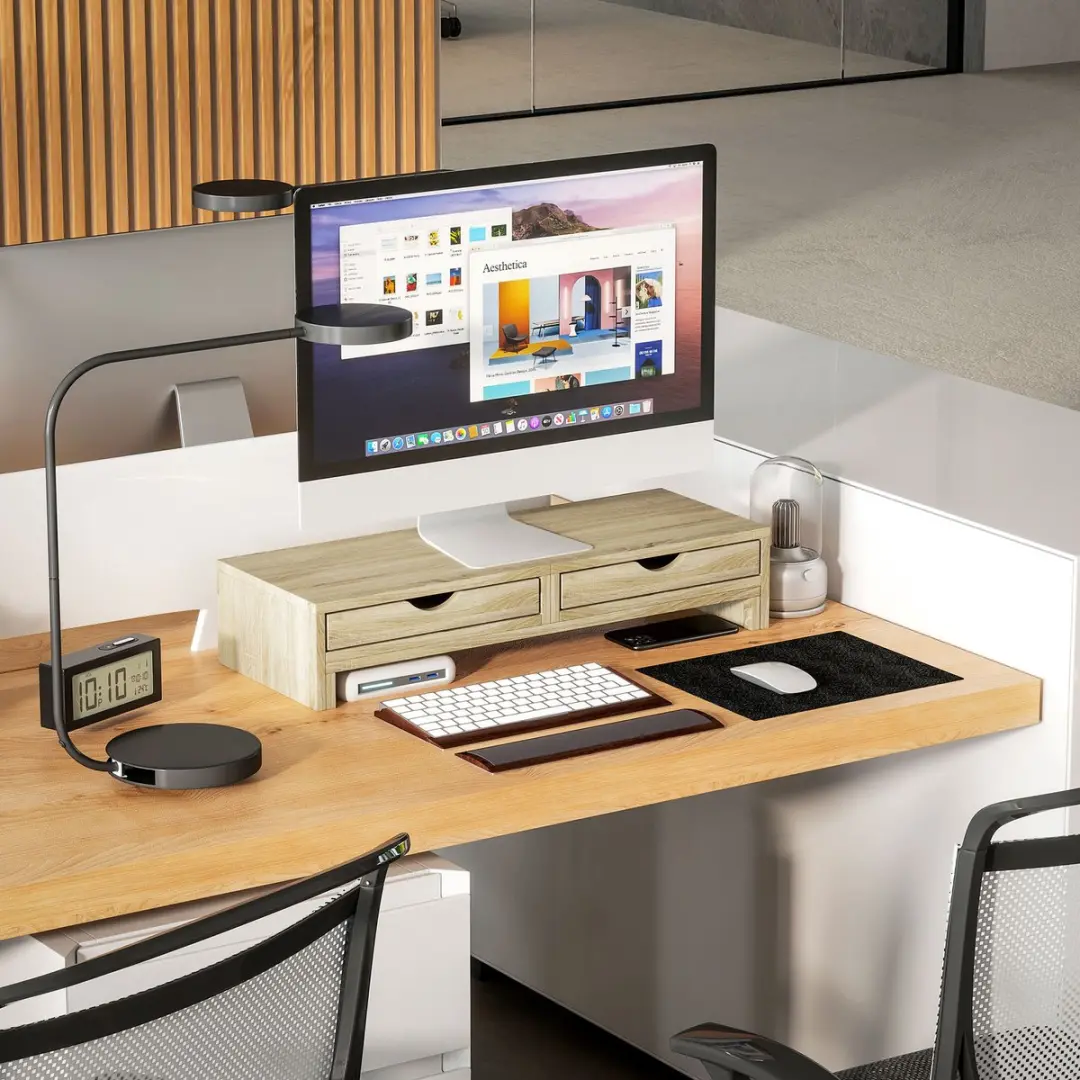 Homcom Monitorstandaard 24" - 60x22x12cm - Eiken