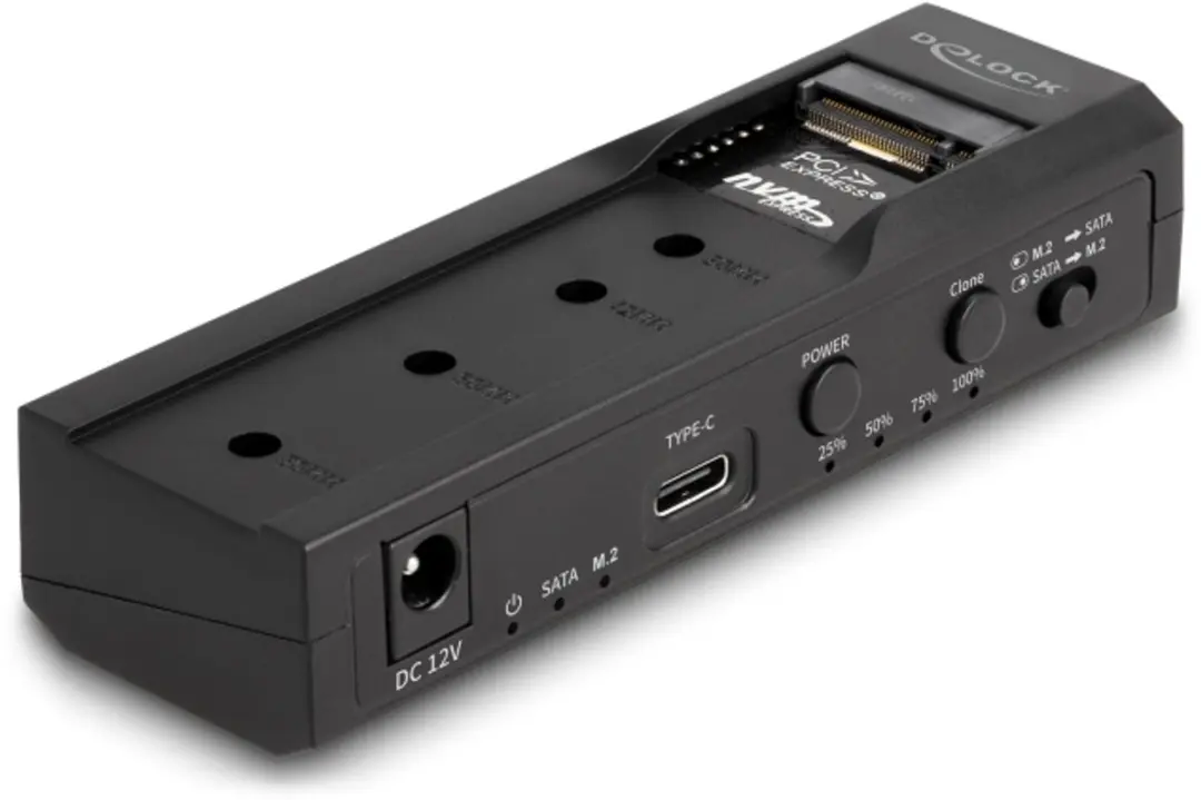 Delock 64252 USB Type-C Converter - M.2 NVMe & SATA SSD/HDD - Klonenfunctie - Zwart
