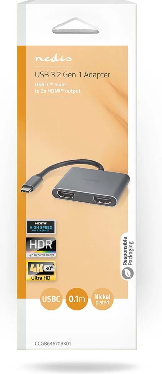 Nedis CCGB64670BK01 USB-C Adapter 2x HDMI 4K - Zwart