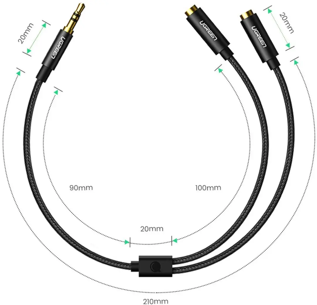 UGREEN Koptelefoon Splitter 20cm - 1x M naar 2x V
