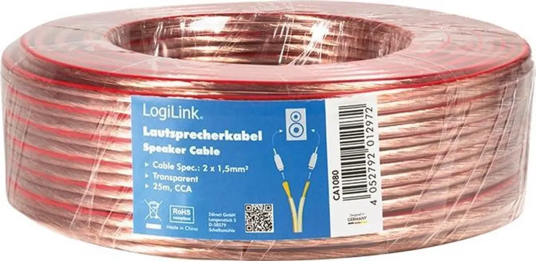 Logilink Speakerkabel CA1080 2x1,5mm² - 25m - Transparant