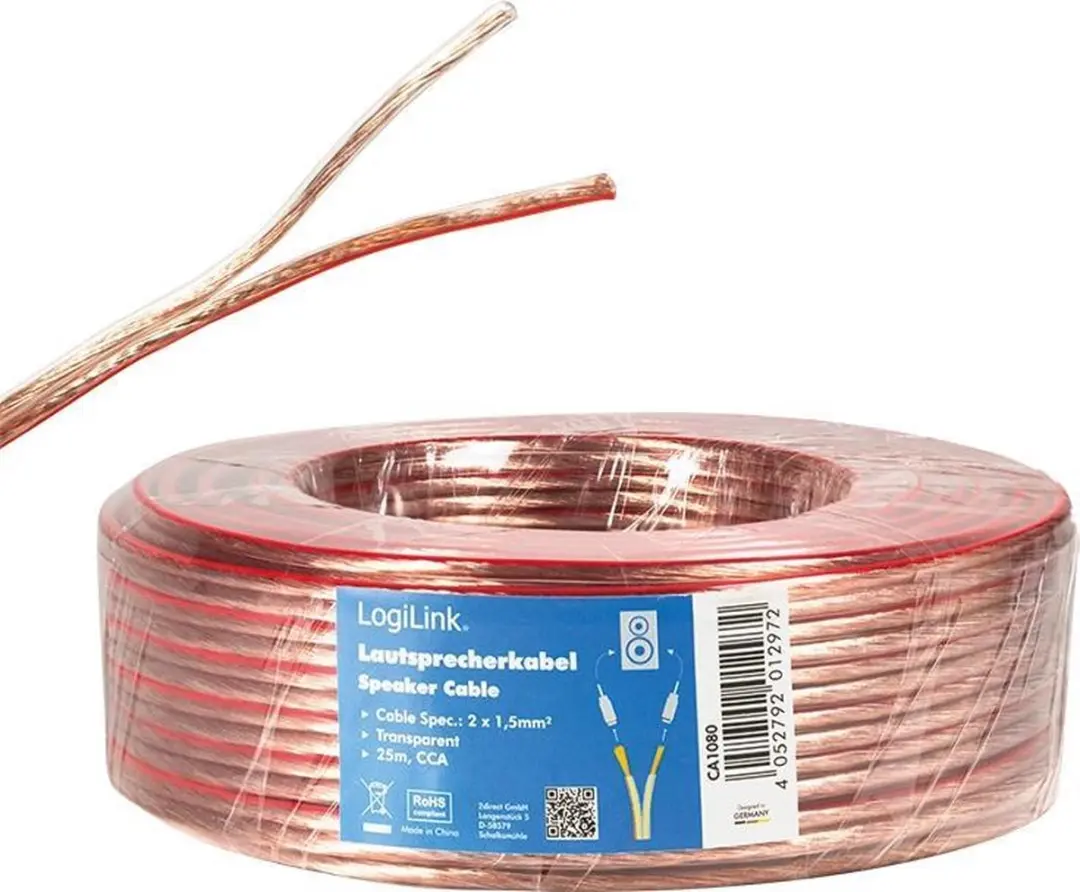 Logilink Speakerkabel CA1080 2x1,5mm² - 25m - Transparant