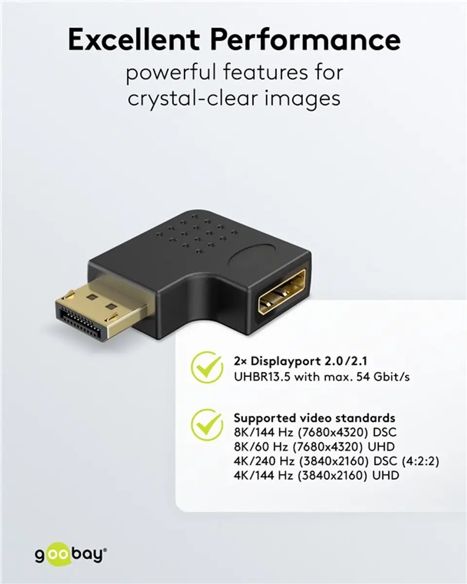 Goobay DisplayPort Adapter Haaks DP2.1a 10K 60Hz - Zwart