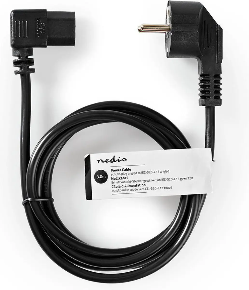 Nedis Stroomkabel CEGT10020BK30 Type F 90° - 3m - Zwart
