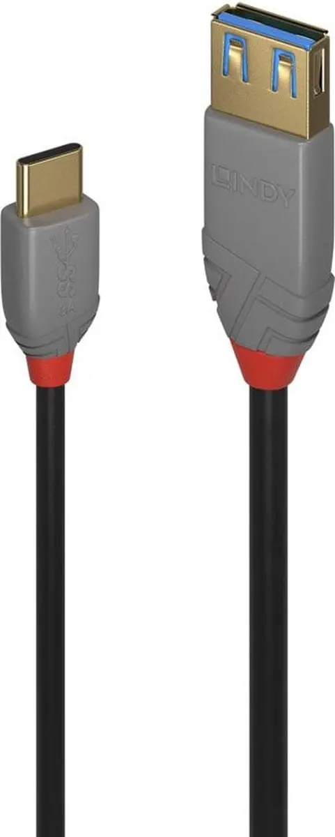 Lindy 36895 USB 3.2 Gen1 USB-A naar USB-C Kabel 0,15m - Zwart