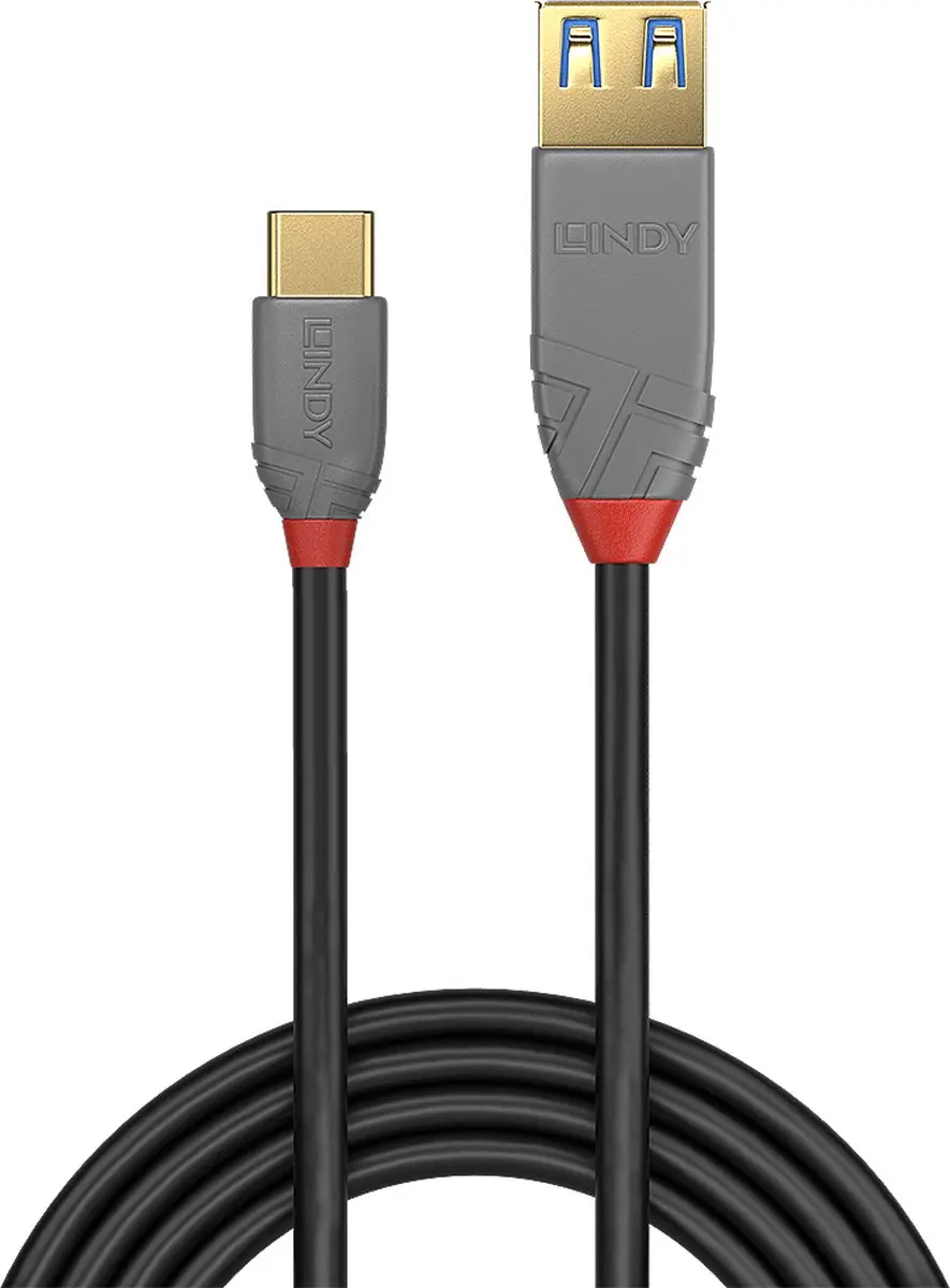 Lindy 36895 USB 3.2 Gen1 USB-A naar USB-C Kabel 0,15m - Zwart