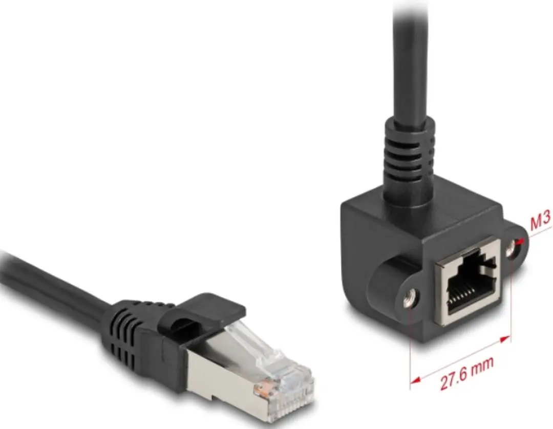 Delock FTP CAT6 Netwerk Verlengkabel 0,5m - Haakse Inbouwconnector - Zwart