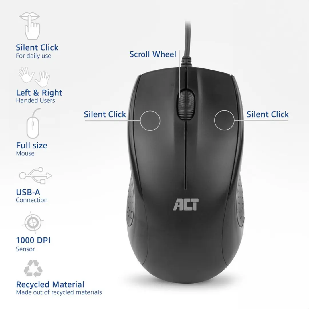 ACT AC5006 Bedrade Optische Muis 1000 DPI - Zwart