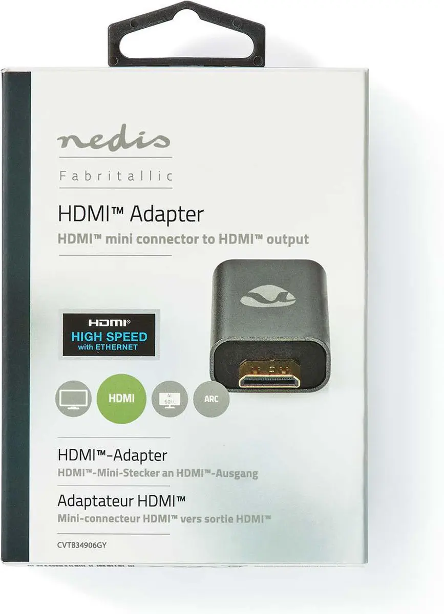 Nedis HDMI-Adapter CVTB34906GY - Verguld - Aluminium - Gun Metal Grijs