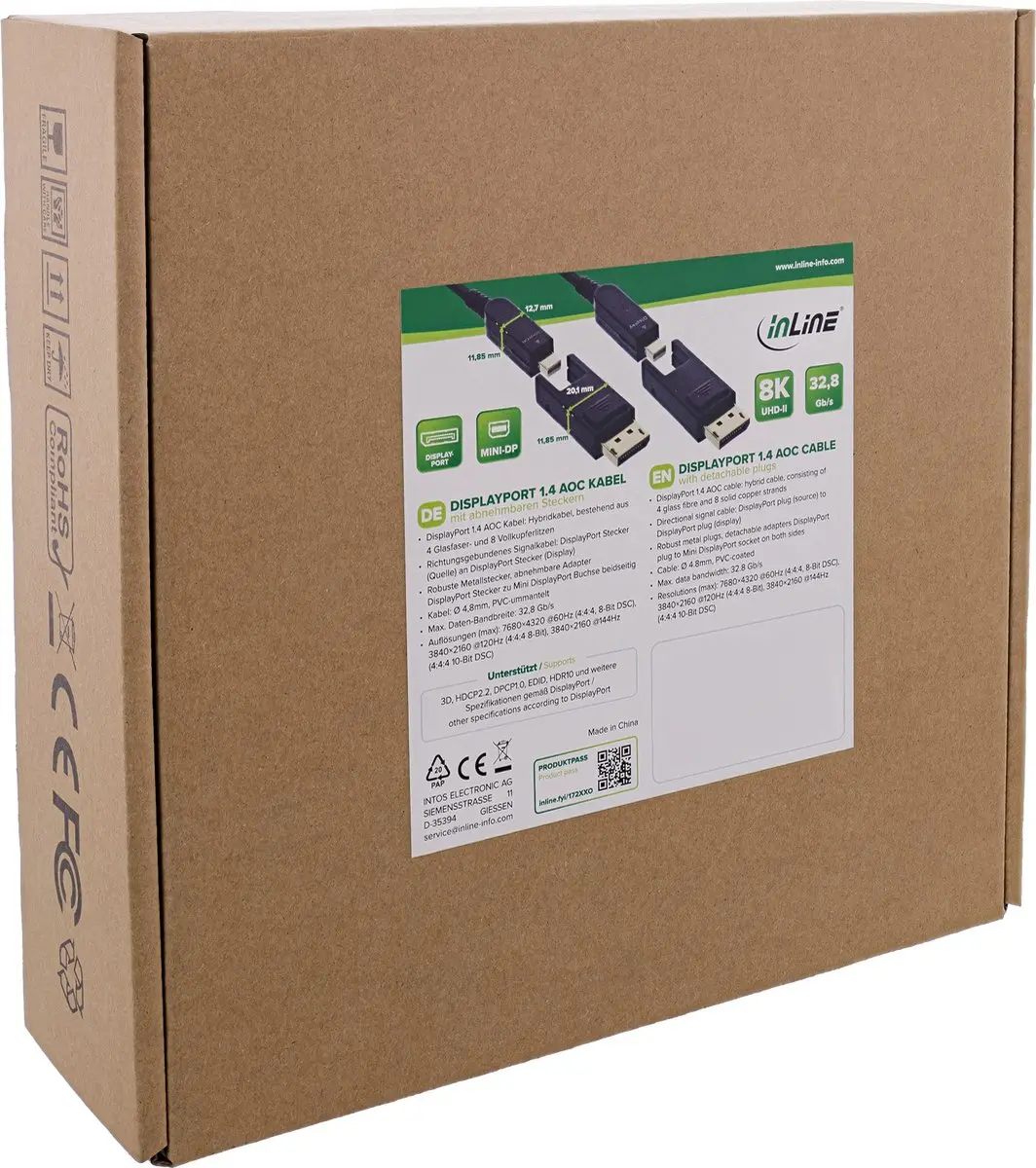 InLine DisplayPort 1.4 AOC-kabel 8K4K - 20m - Zwart