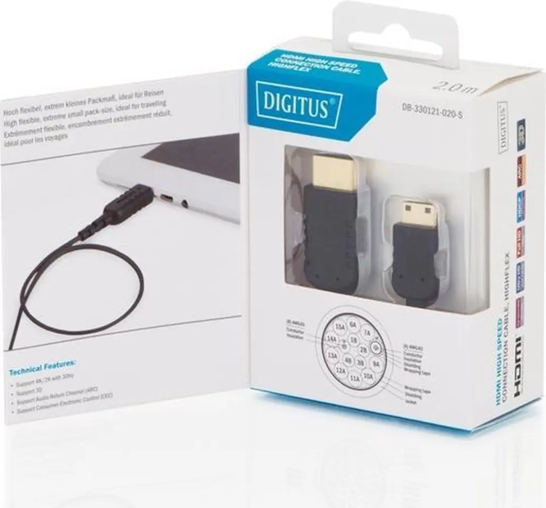 Digitus HDMI Type C Kabel 2m - Zwart