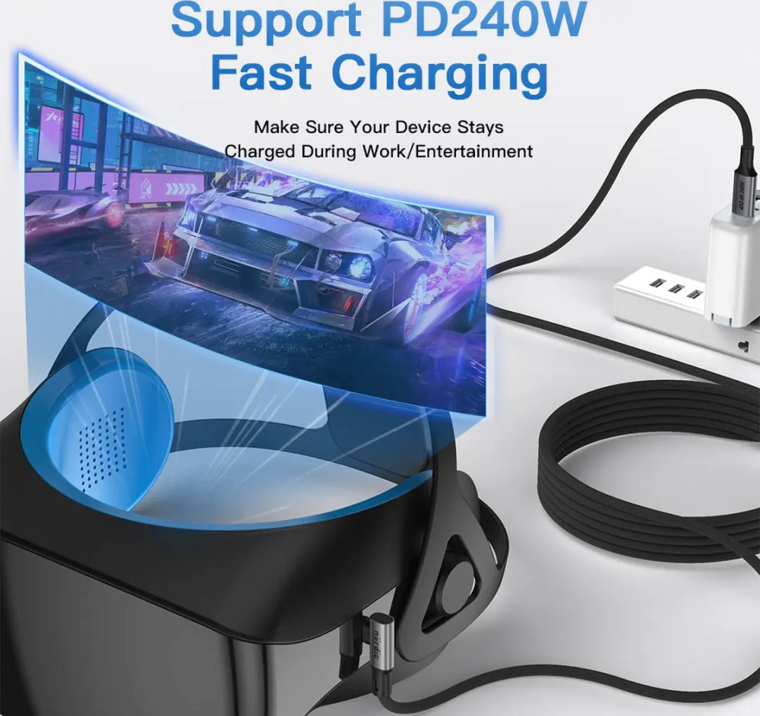NÖRDIC USB4-454 USB-C Kabel Haaks 240W 8K 60Hz - 50cm - Grijs