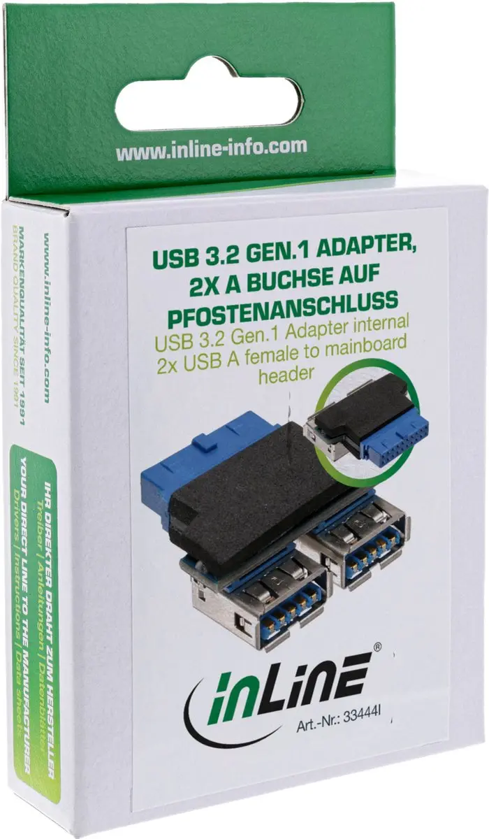 InLine USB 3.0 Adapter 2x A naar Pin - Zwart/Blauw