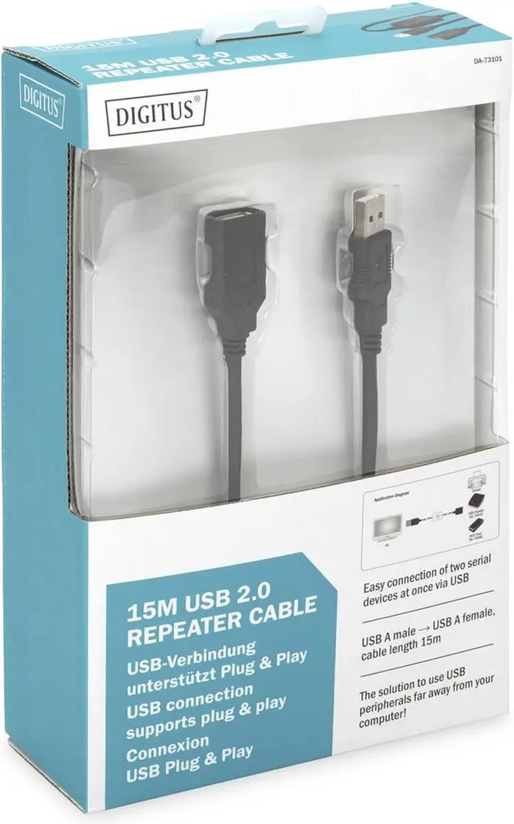 Digitus USB 2.0 A-A Kabel DA-73101 - 15m - Zwart