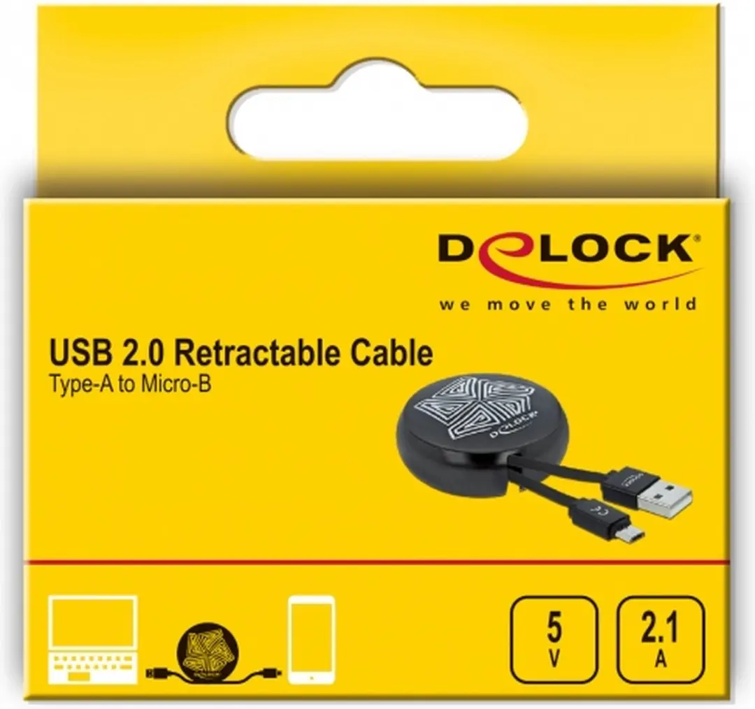 Delock USB Retractable Kabel Type-A naar Micro-B - Zwart