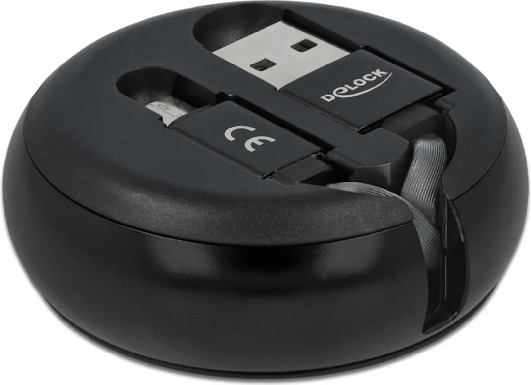 Delock USB Retractable Kabel Type-A naar Micro-B - Zwart
