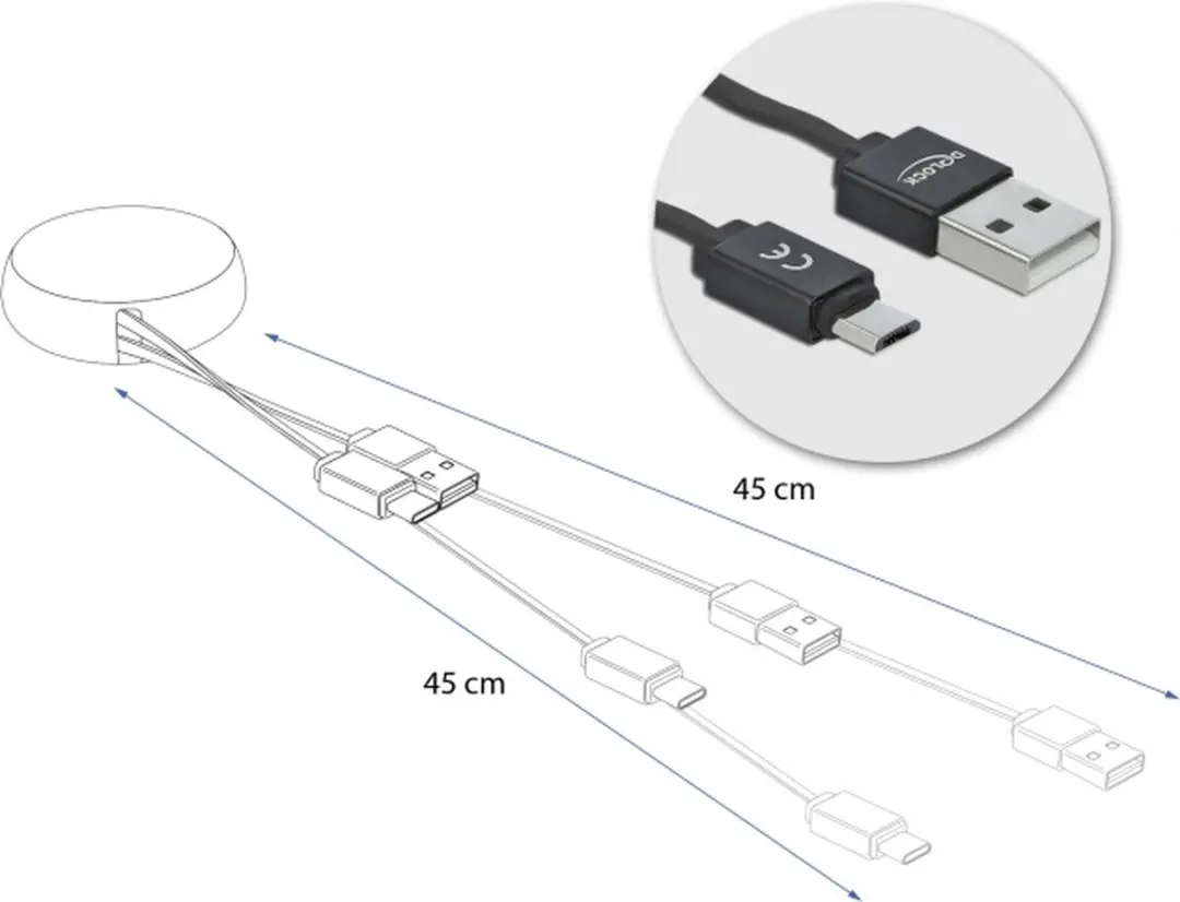 Delock USB Retractable Kabel Type-A naar Micro-B - Zwart