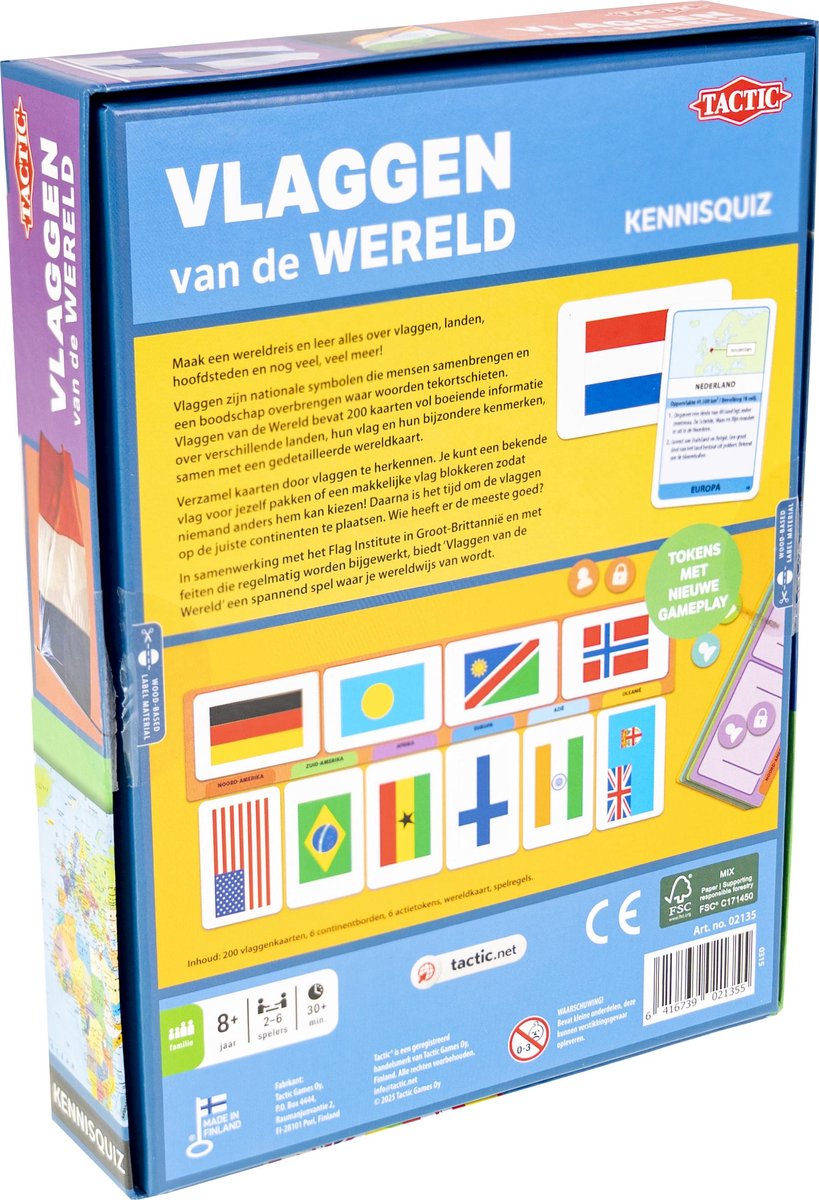 Tactic Vlaggen van de Wereld – Educatief spel – Leer de verschillende wereldvlaggen – 200 Kaarten – Inclusief wereldkaart