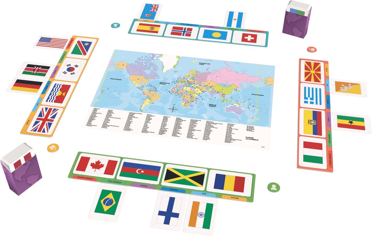 Tactic Vlaggen van de Wereld – Educatief spel – Leer de verschillende wereldvlaggen – 200 Kaarten – Inclusief wereldkaart