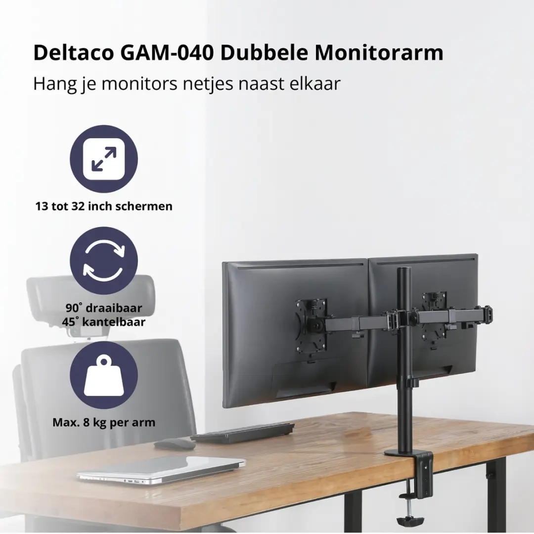 Deltaco GAM-040 Monitorarm - 2 Schermen 13-32" - Zwart