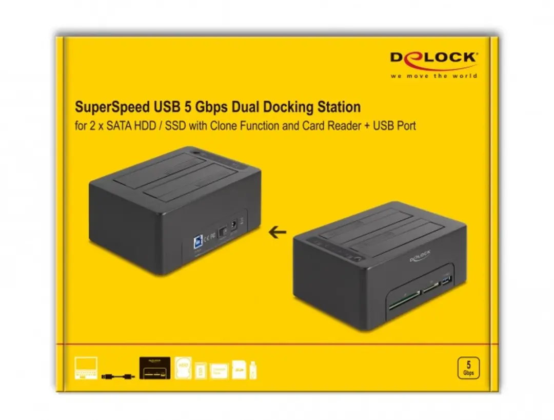 Delock USB Dual Docking Station 64183 - 2x SATA HDD/SSD - Met klonen & kaartlezer