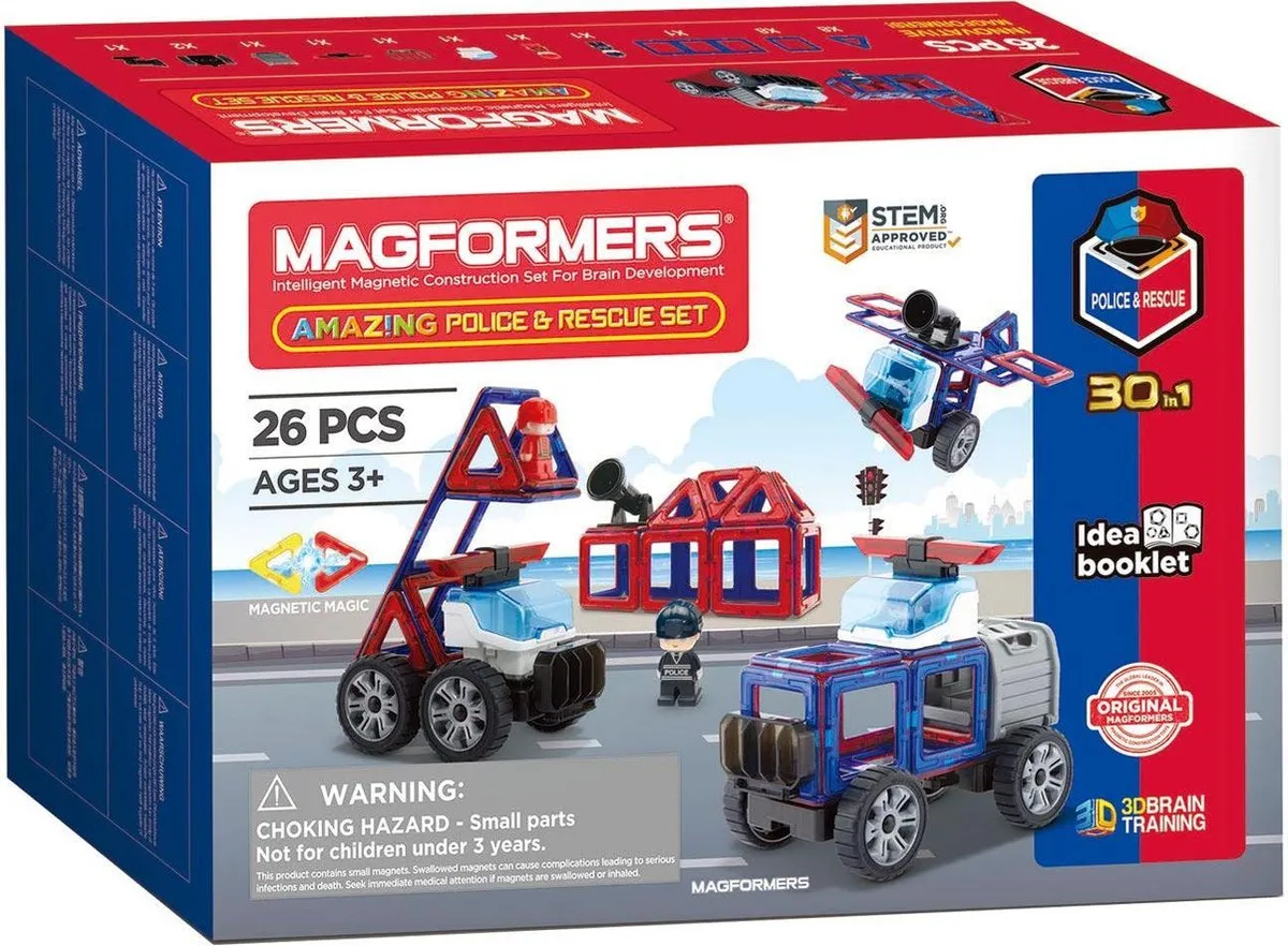 Magformers Amazing Police & Rescue Set- bouwset 26 stuks- magnetisch speelgoed- speelgoed 3,4,5,6,7 jaar jongens en meisjes– Montessori speelgoed- educatief speelgoed- constructie speelgoed