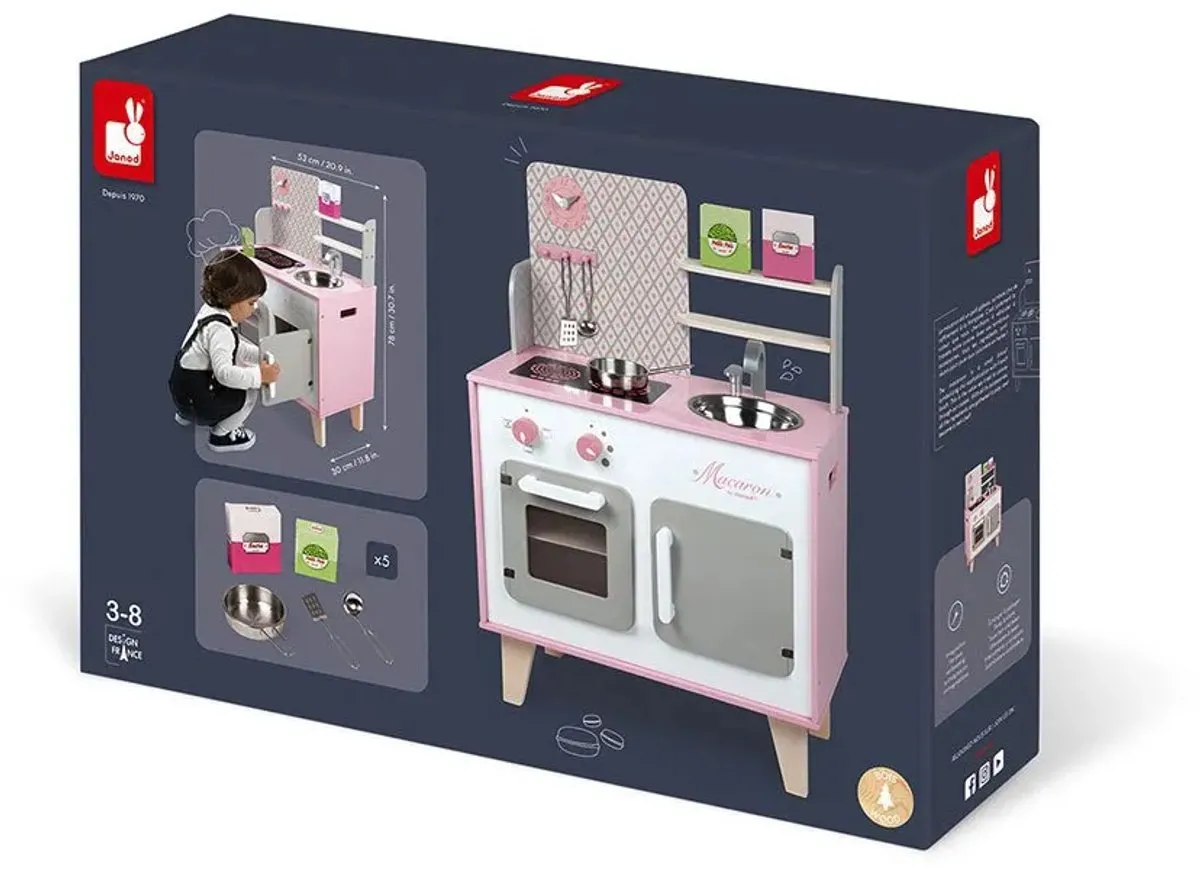 Janod Macaron Speelgoedkeuken - Oven, Gootsteen & Kast - 50cm