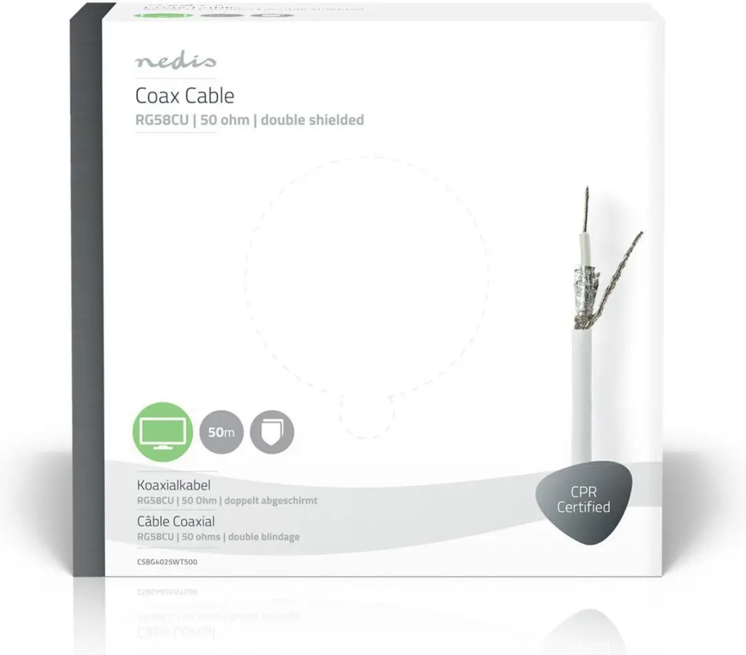 Nedis Coaxkabel RG58C/U 50m - Wit