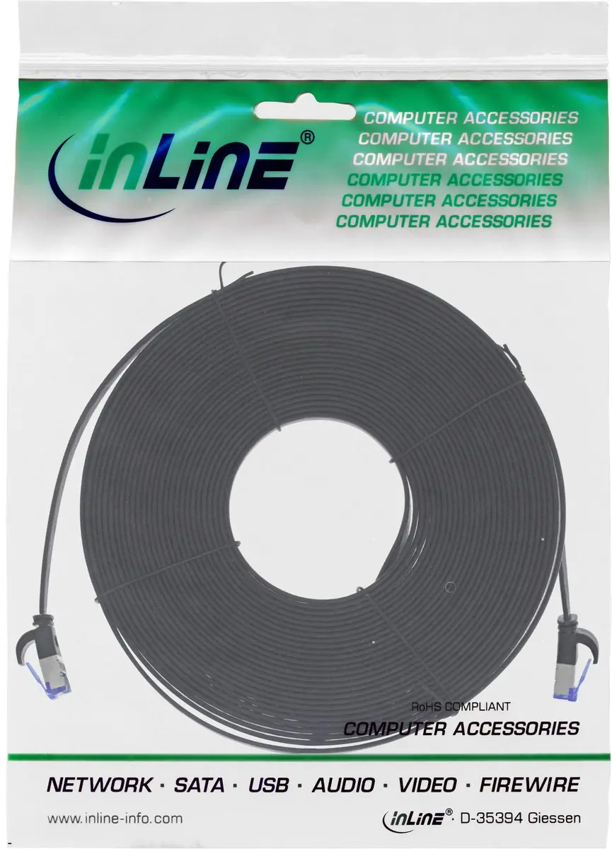 InLine UFTP CAT6a Platte Netwerkkabel 10m - Zwart