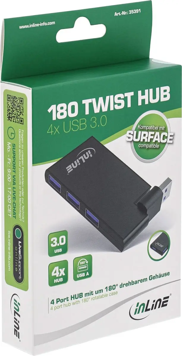 InLine 180 Twist Hub USB 3.0 - 4 Poorten - Zwart