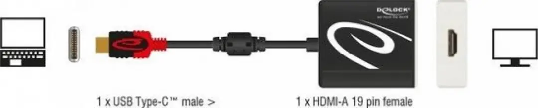 Delock USB-C naar HDMI Adapter DP Alt Mode 4K30 - 0,2m - Zwart