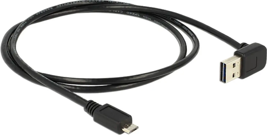 Delock Micro USB naar Easy-USB-A Haaks Kabel USB2.0 2A - 1m - Zwart