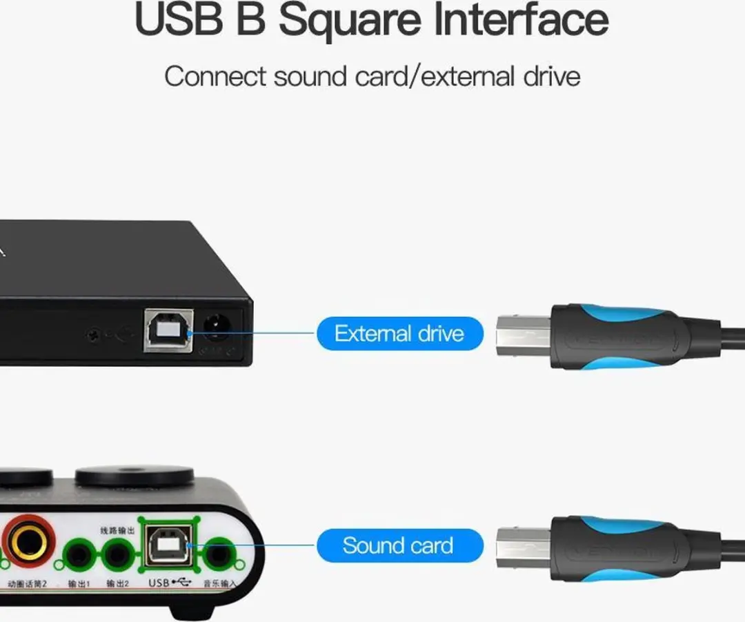 Vention USB naar USB-B Kabel 1m - Zwart