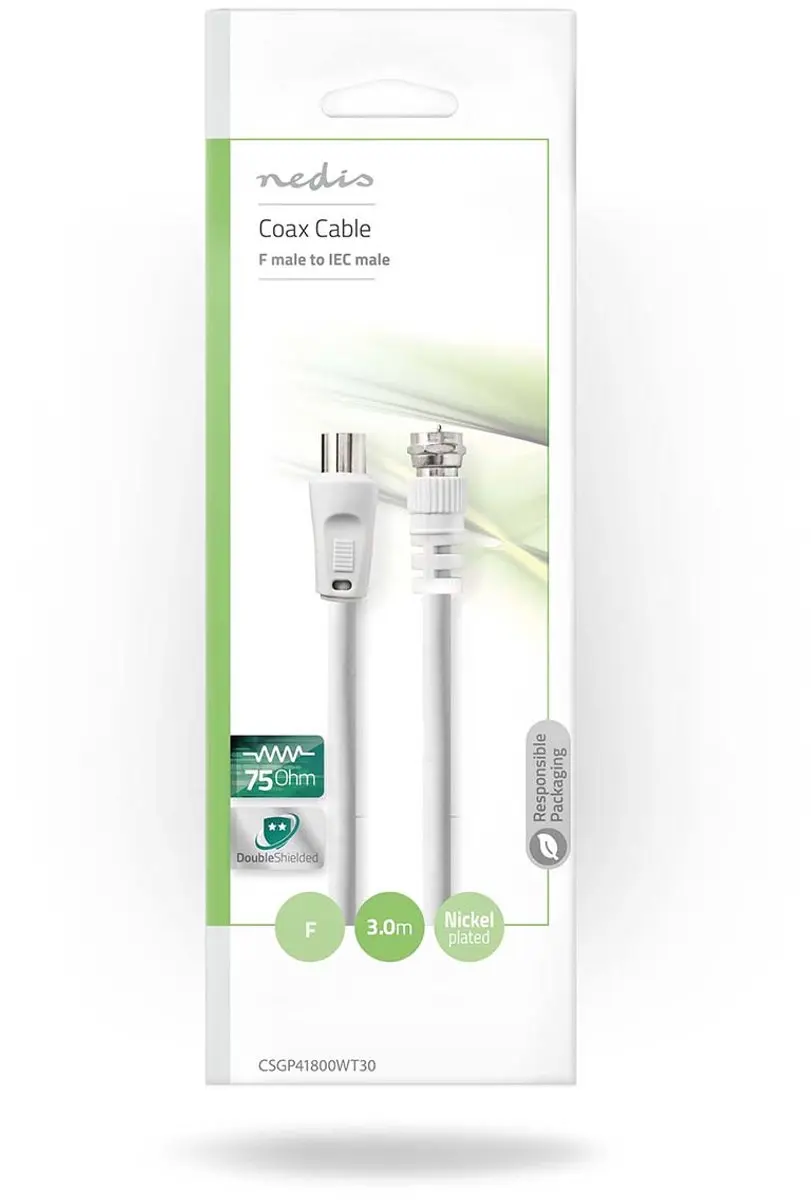 Nedis CSGP41800WT30 Coaxkabel F-Male 30dB 3m - Wit