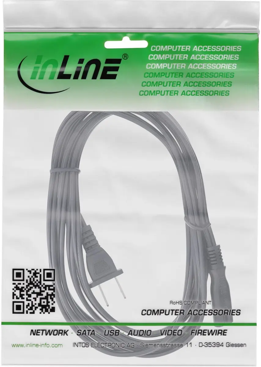 InLine C7 Type A Stroomkabel AWG18/2 - 1m - Zwart