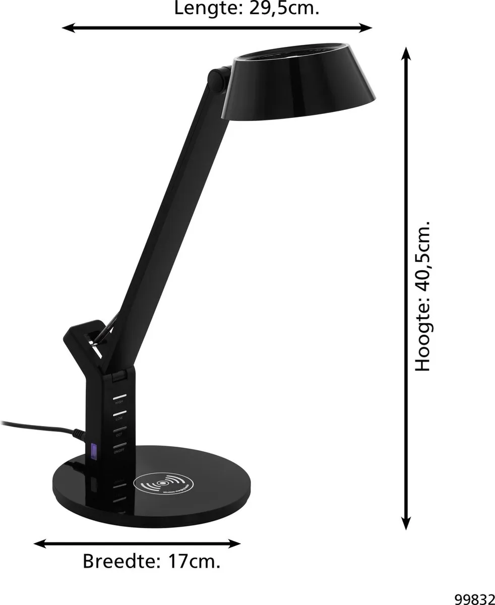 Eglo Banderalo Tafellamp - LED Qi Lader 40,5cm Zwart - afbeelding 6 van 6